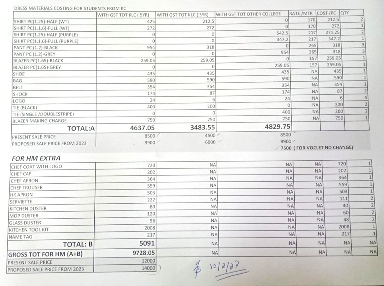 uniform fees structure